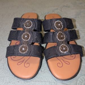 Easy Street Navy Blue Embellished Sandals